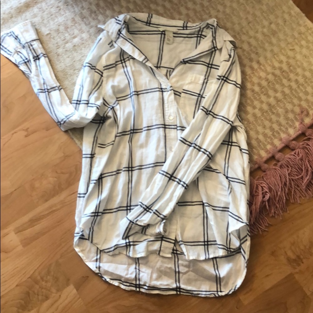 H&M White & Blue/gray patterned flannel